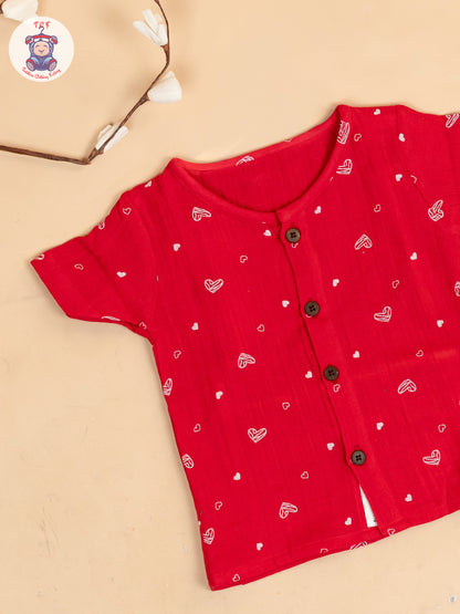 Red - Unisex Muslin Pyjama Sets