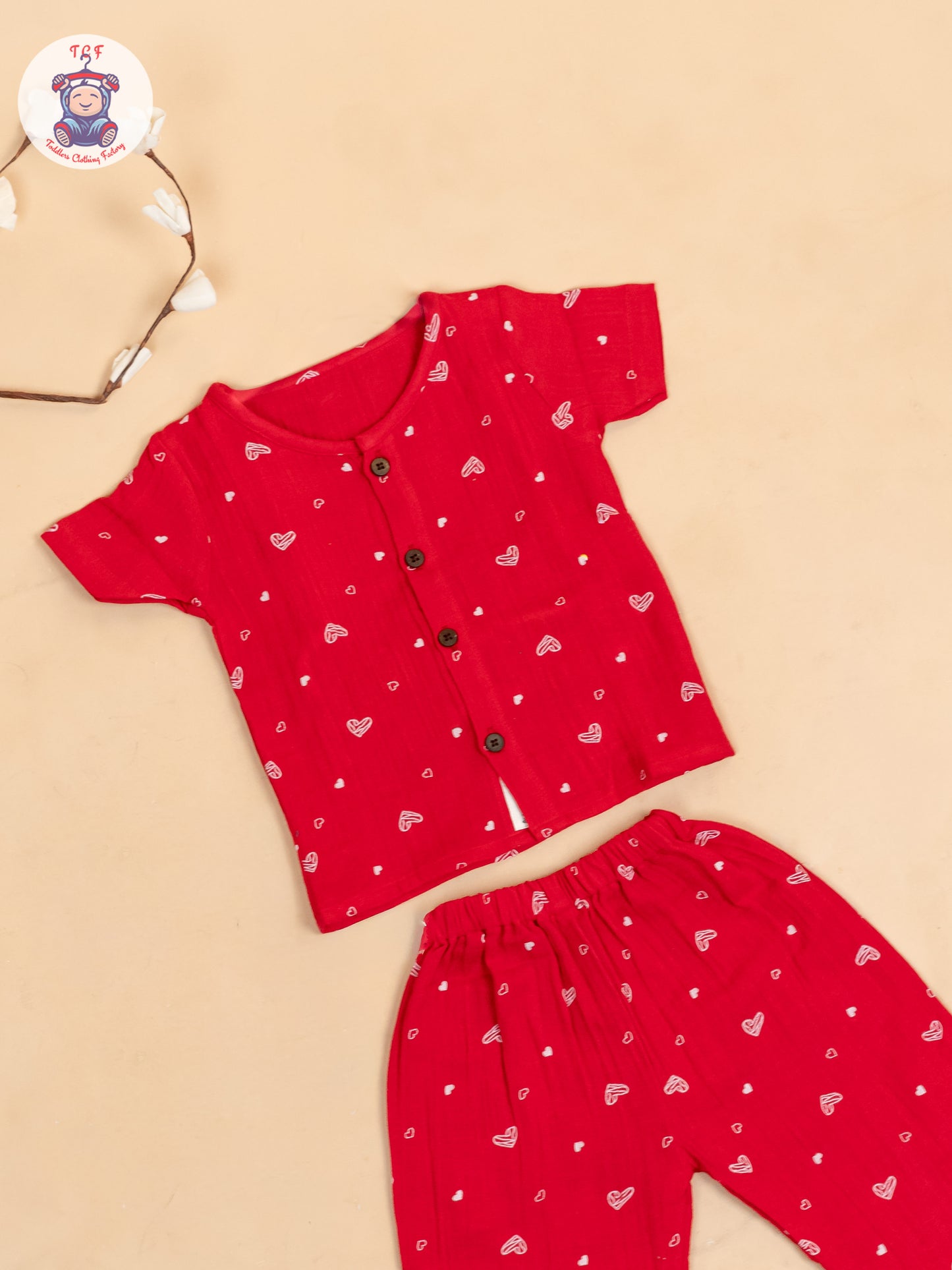 Red - Unisex Muslin Pyjama Sets