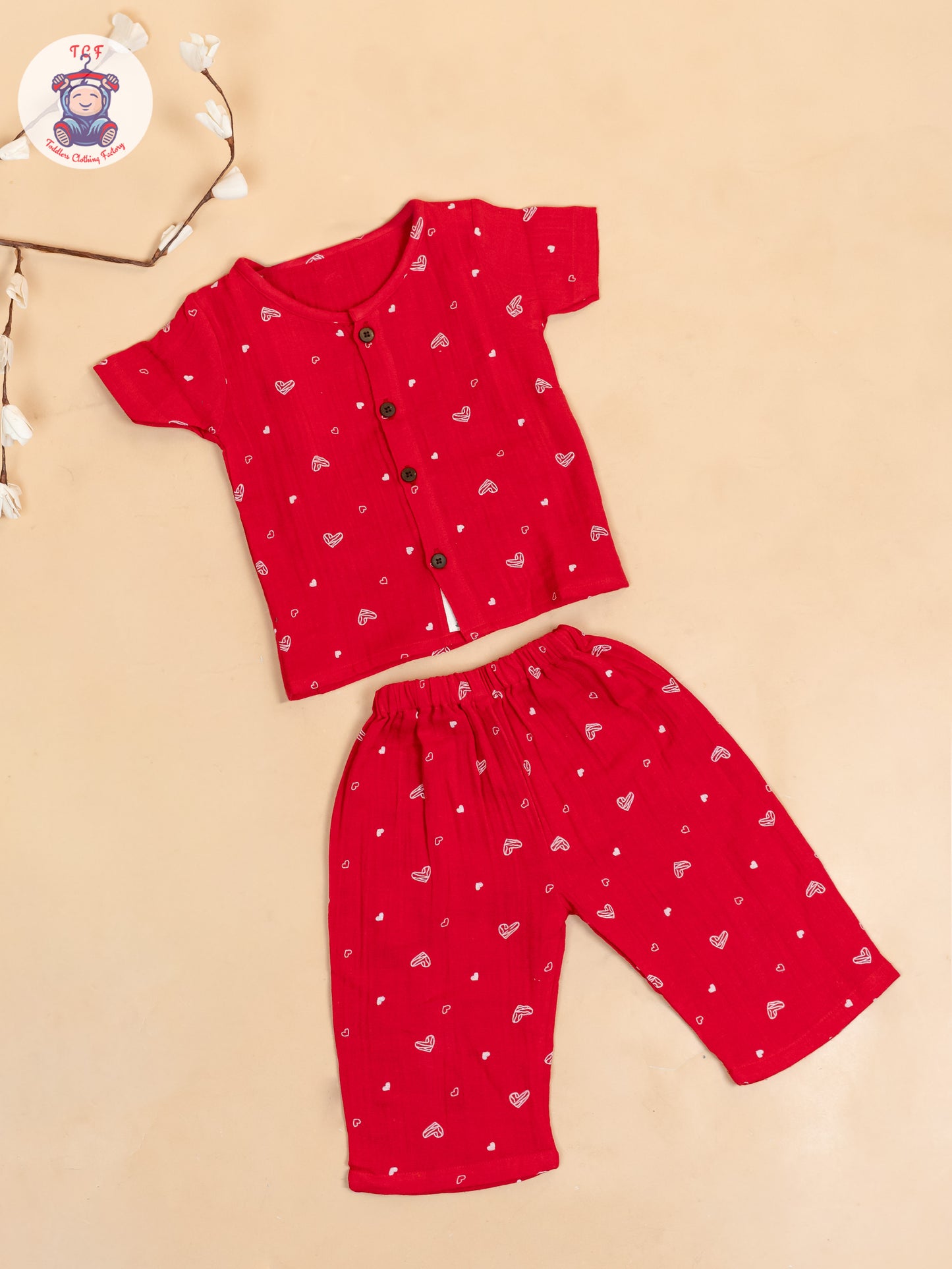 Red - Unisex Muslin Pyjama Sets