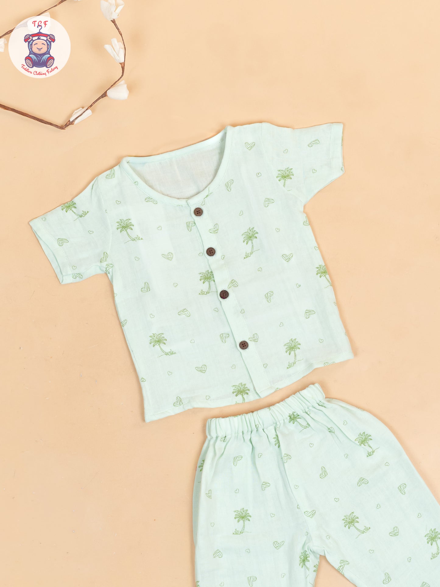 Pista Green - Unisex Muslin Pyjama Sets