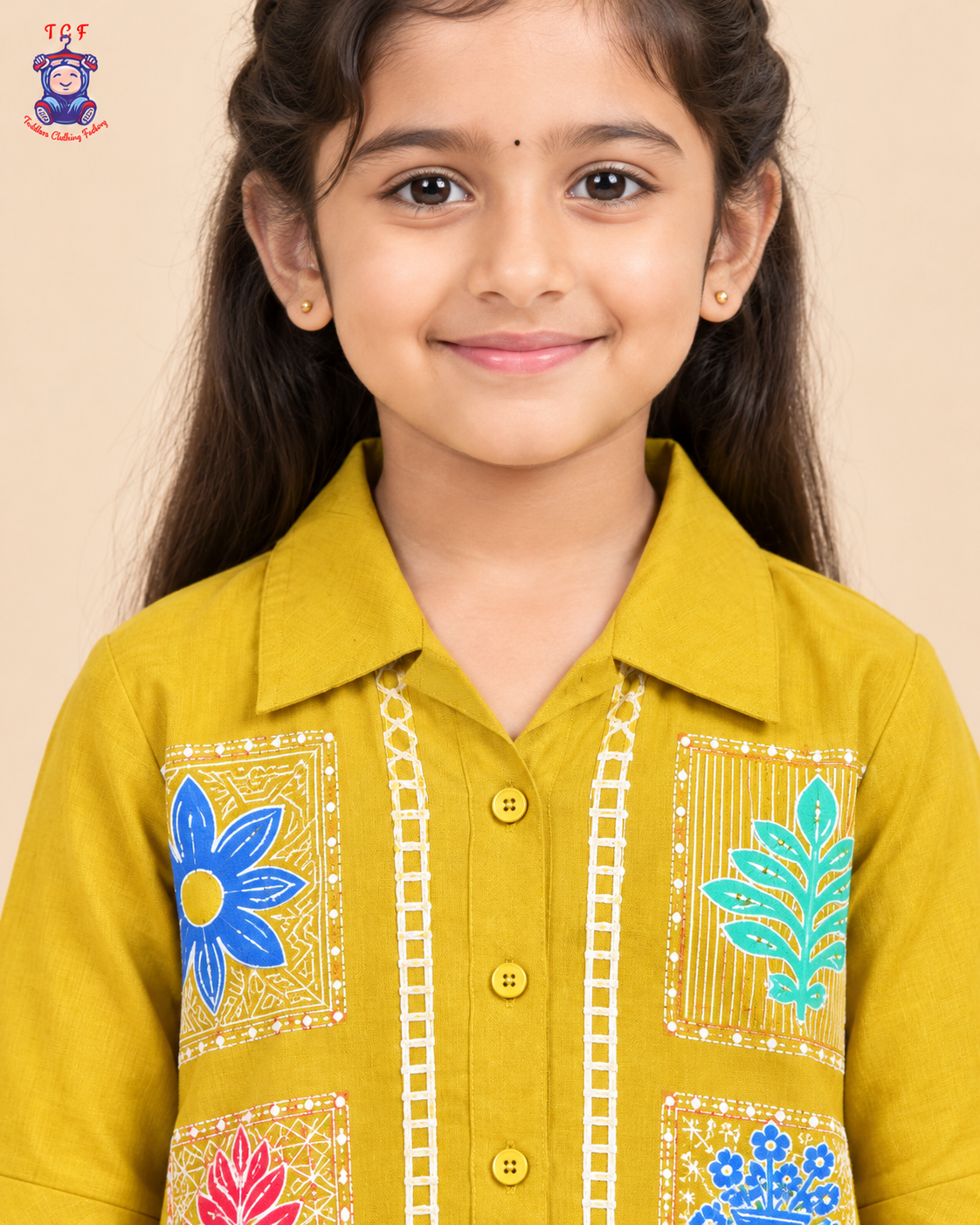 Golden Bloom – Girls’ Printed Kurta & Palazzo Set