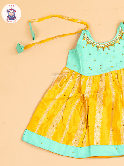 Pastel Green & Yellow - New Born Frock