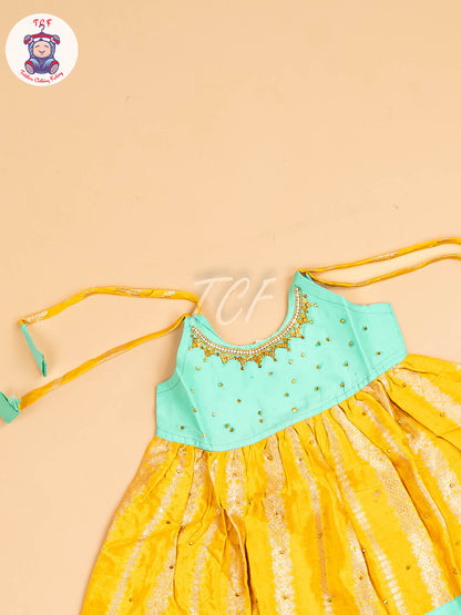Pastel Green & Yellow - New Born Frock