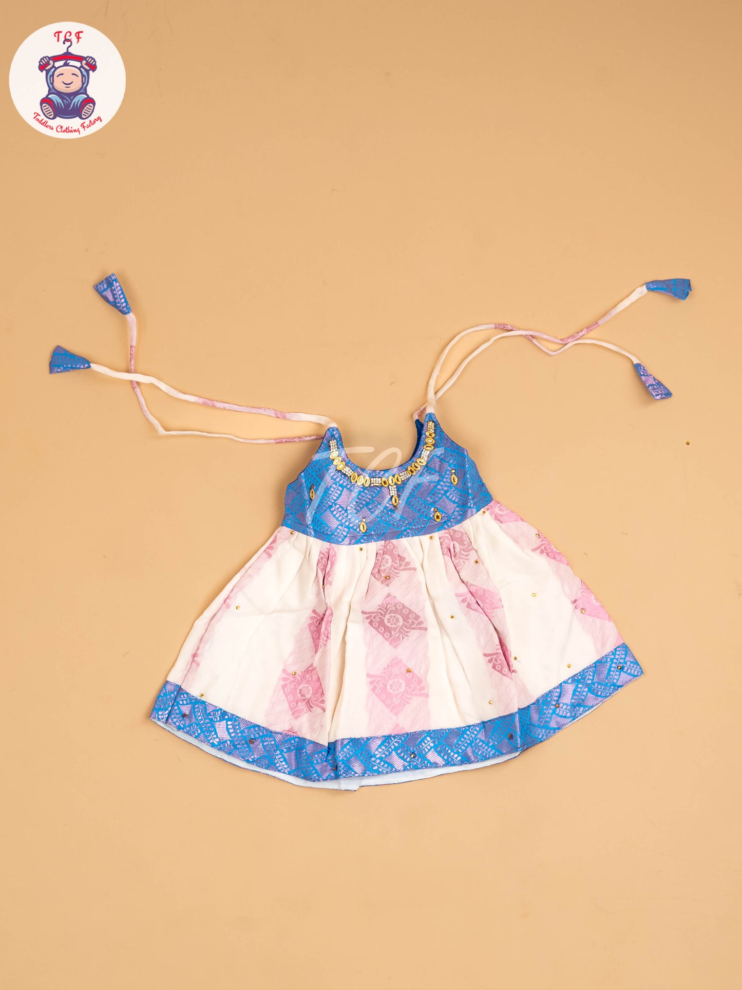 Blue & Half White - New Born Frock