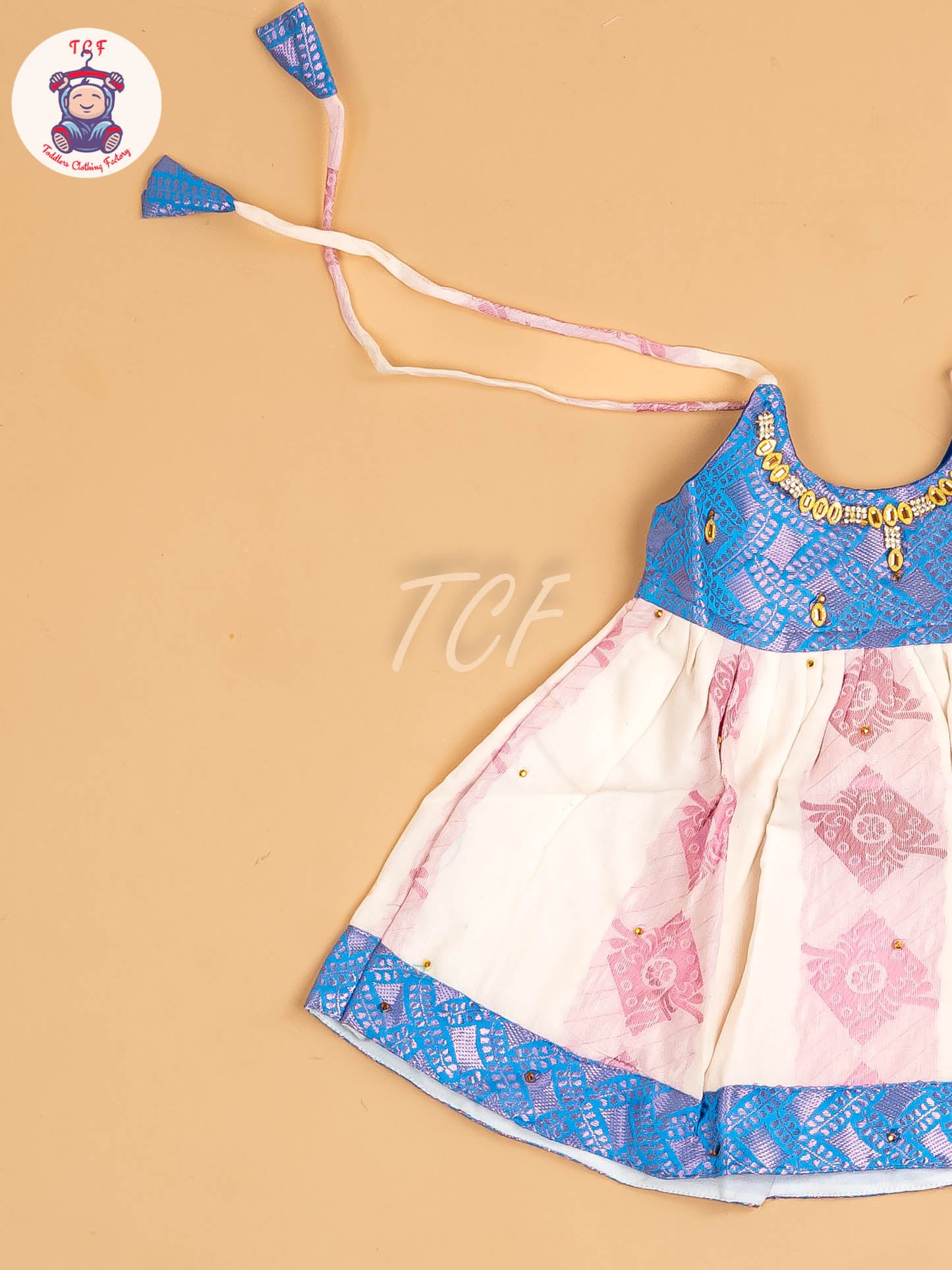 Blue & Half White - New Born Frock