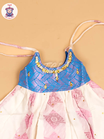 Blue & Half White - New Born Frock
