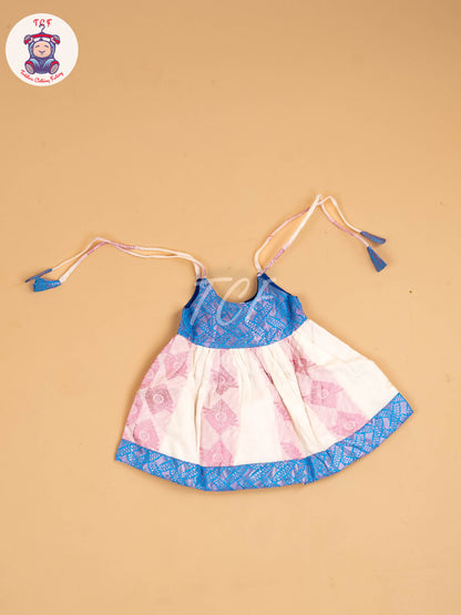 Blue & Half White - New Born Frock