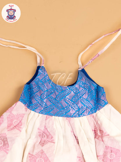 Blue & Half White - New Born Frock