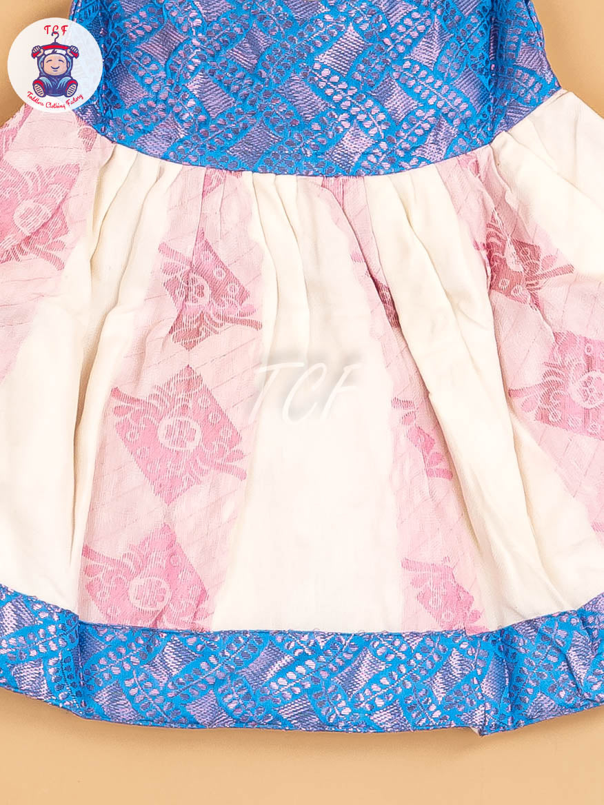 Blue & Half White - New Born Frock
