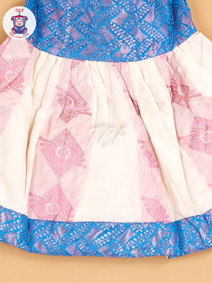 Blue & Half White - New Born Frock