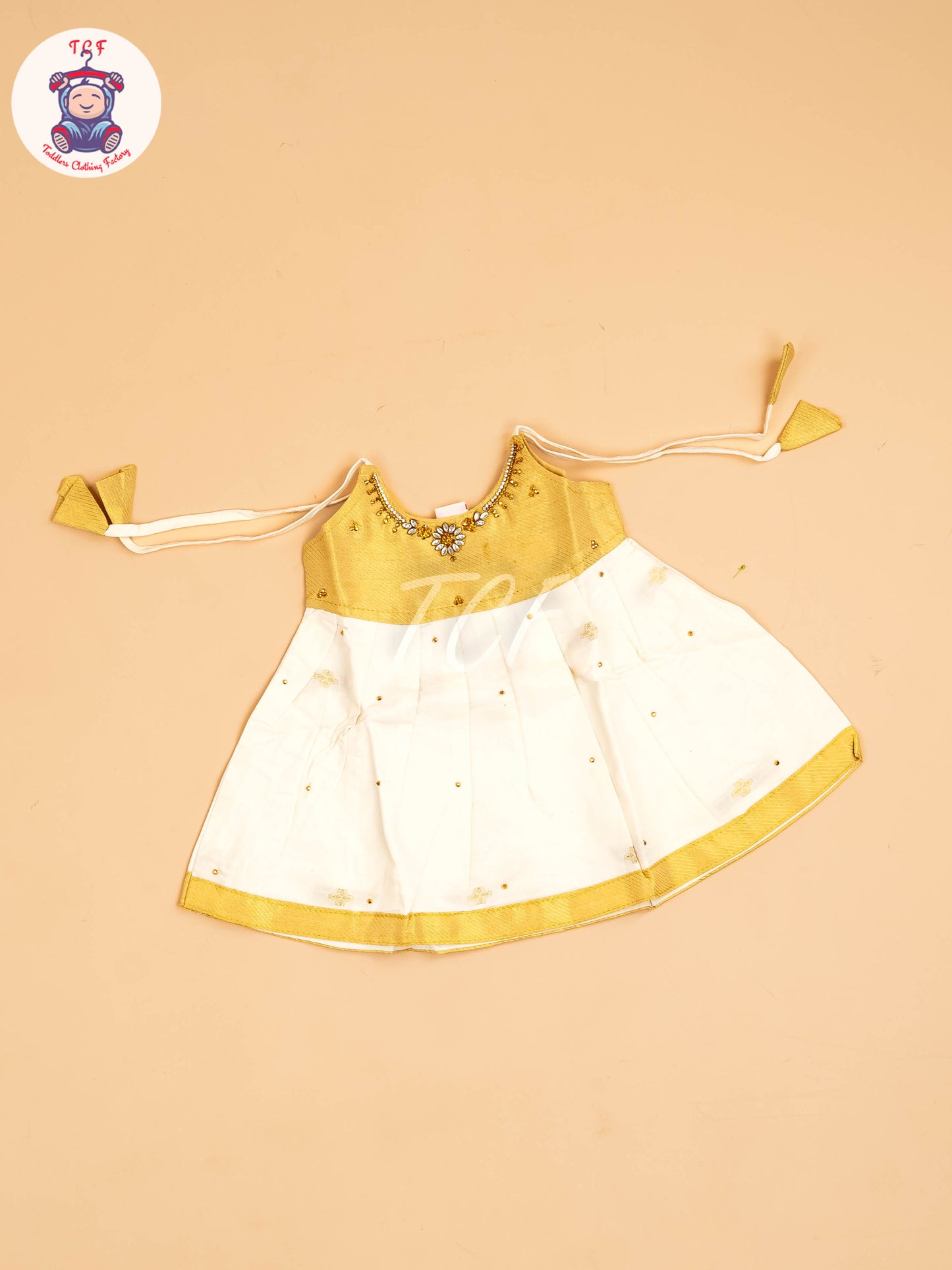 Gold & Half White - New Born Frock
