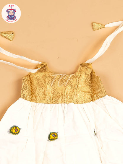 Gold & Half White - New Born Frock
