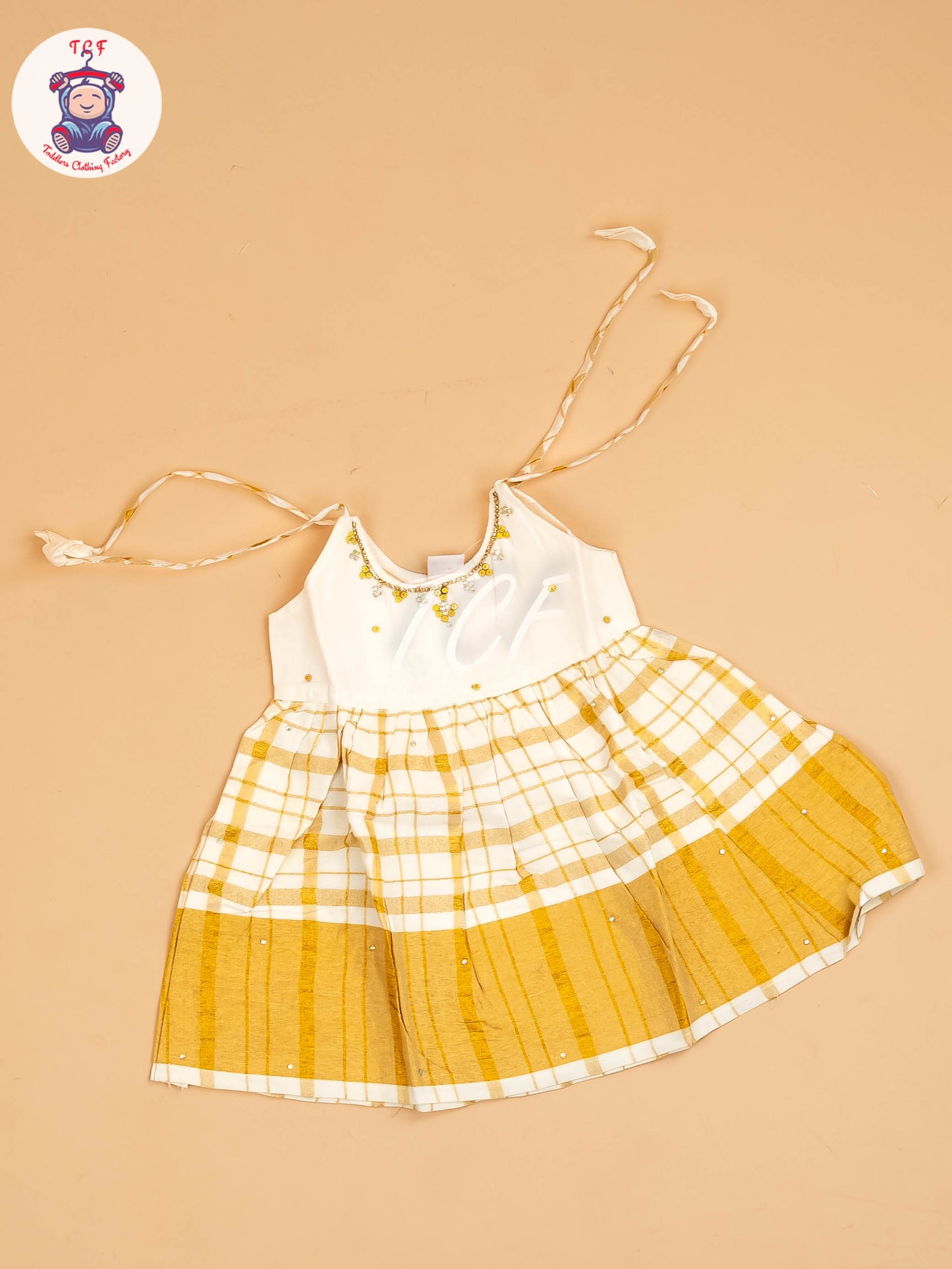 Half White & Gold - New Born Frock