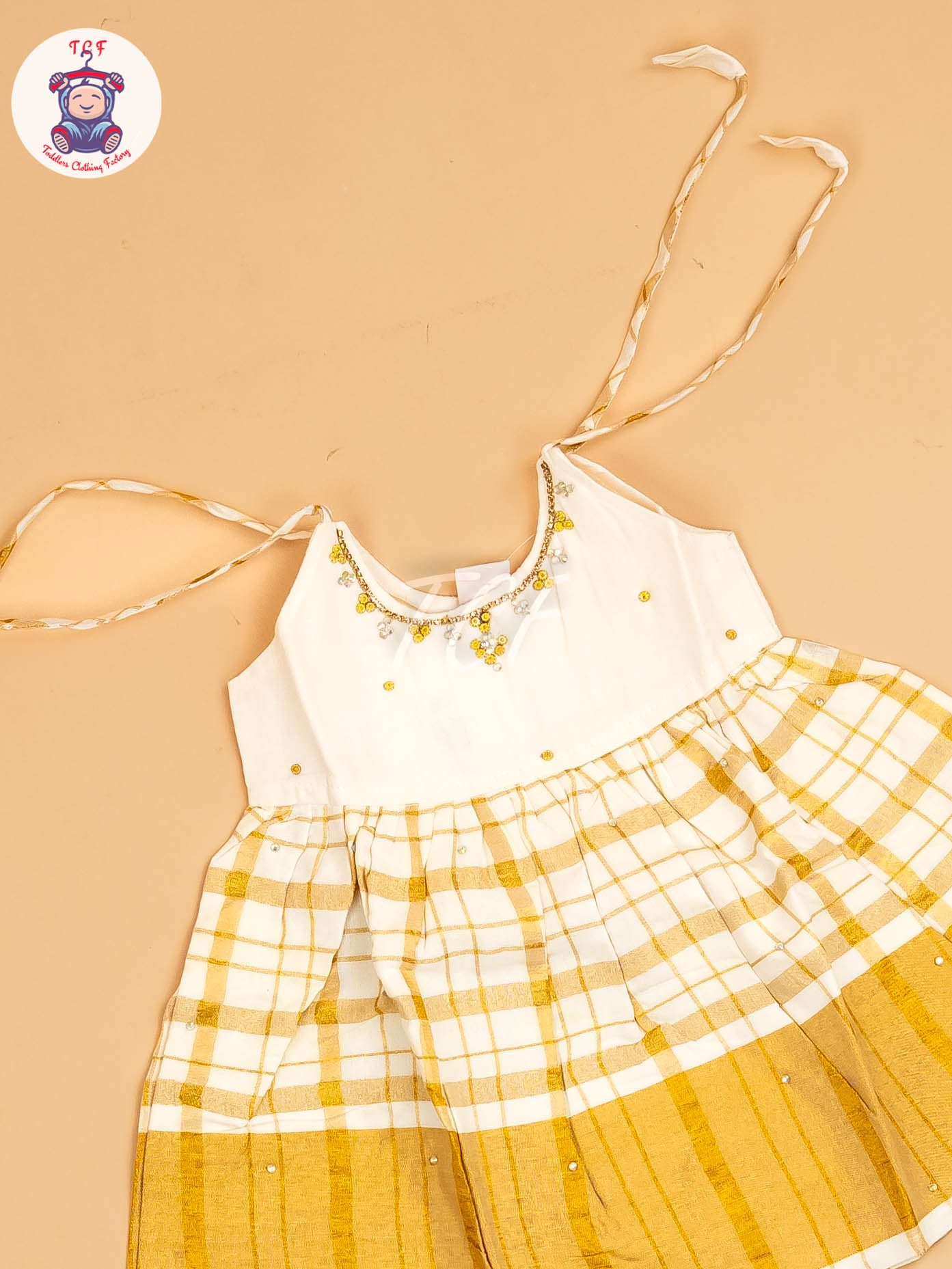Half White & Gold - New Born Frock