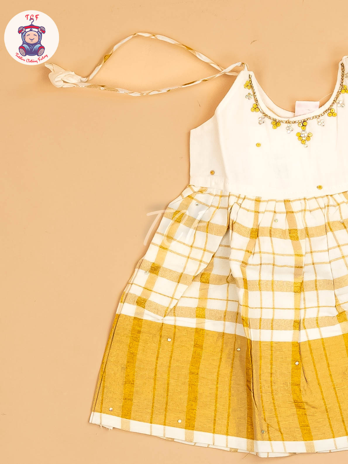 Half White & Gold - New Born Frock