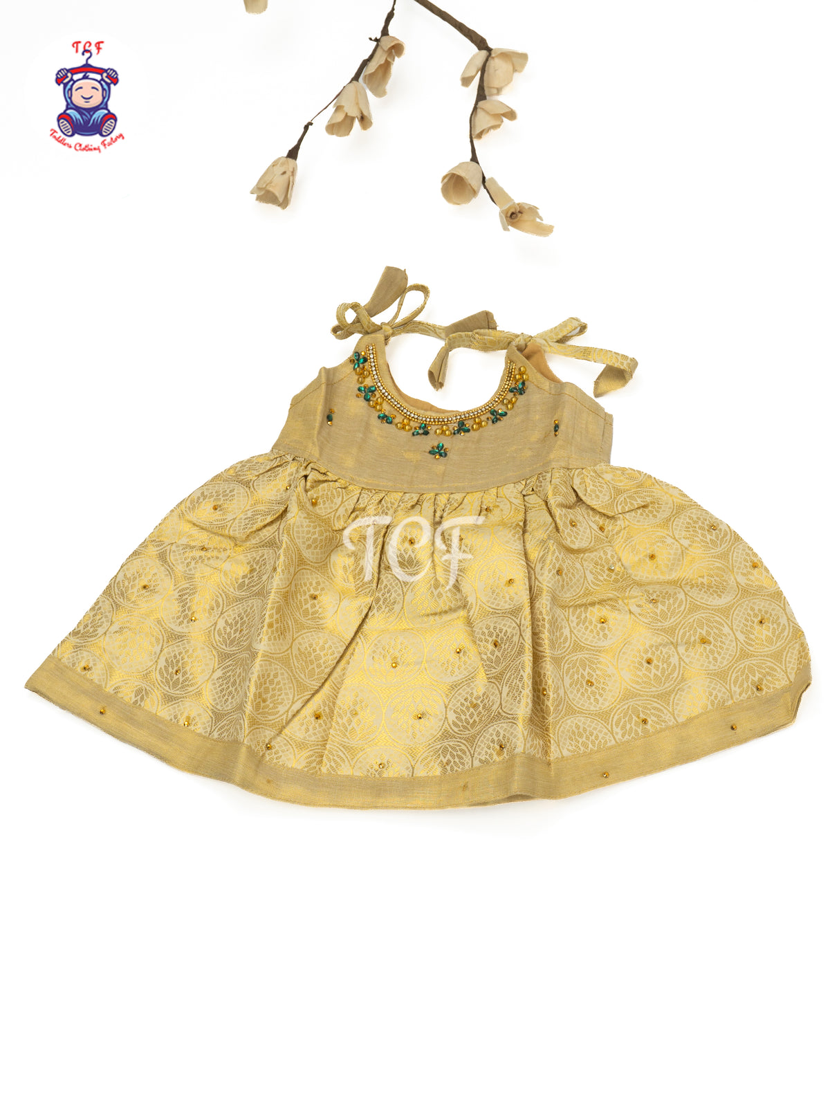 Cream & Gold - Newborn Baby Frock