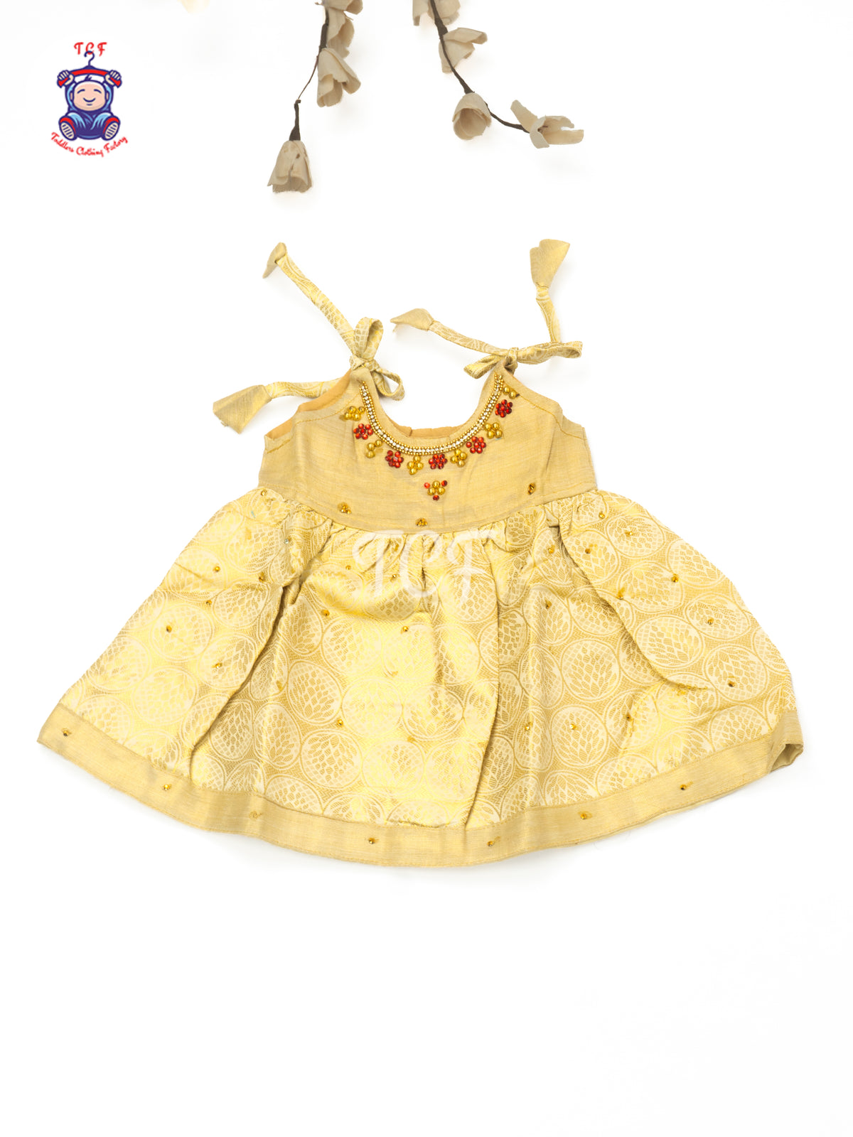 Cream & Gold - Newborn Baby Frock
