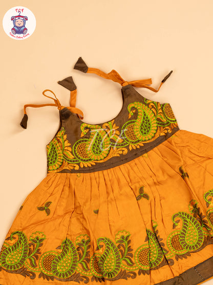 Brown & Mustard - New Born Frock