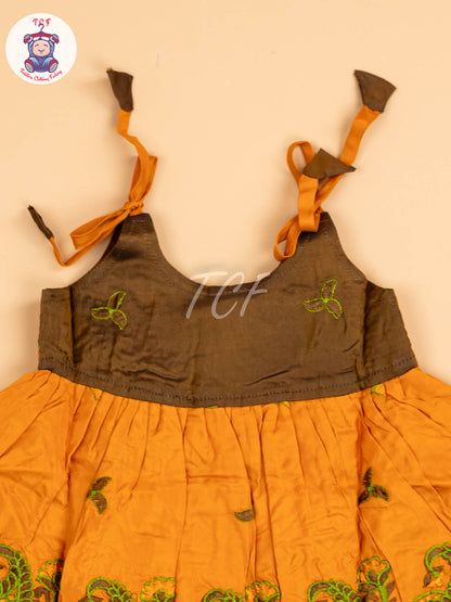Brown & Mustard - New Born Frock