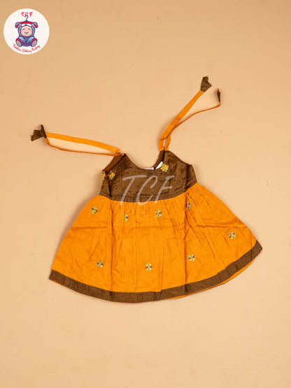 Brown & Mustard - New Born Frock
