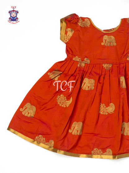 Coral Orange & Gold - Baby Girls Readymade Pavadai Sattai