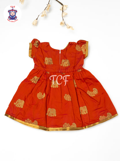 Coral Orange & Gold - Baby Girls Readymade Pavadai Sattai