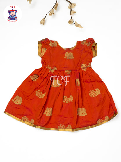 Coral Orange & Gold - Baby Girls Readymade Pavadai Sattai