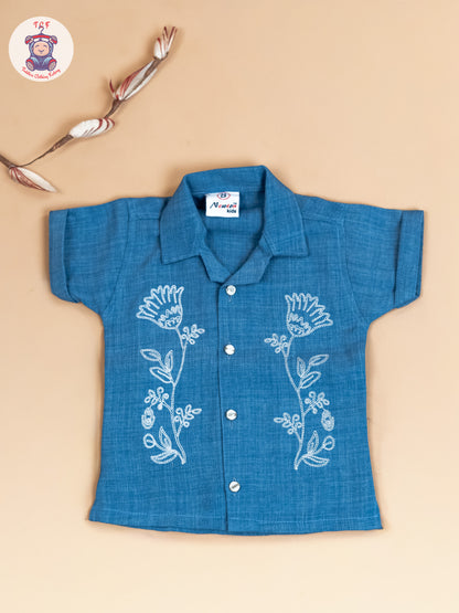 Blue & Grey - Boys Readymade Cotton Shirts & Shorts