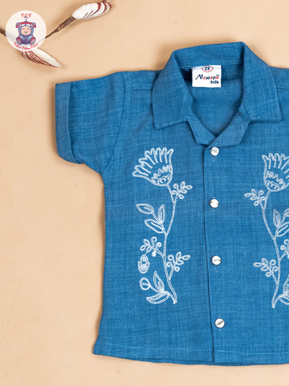 Blue & Grey - Boys Readymade Cotton Shirts & Shorts