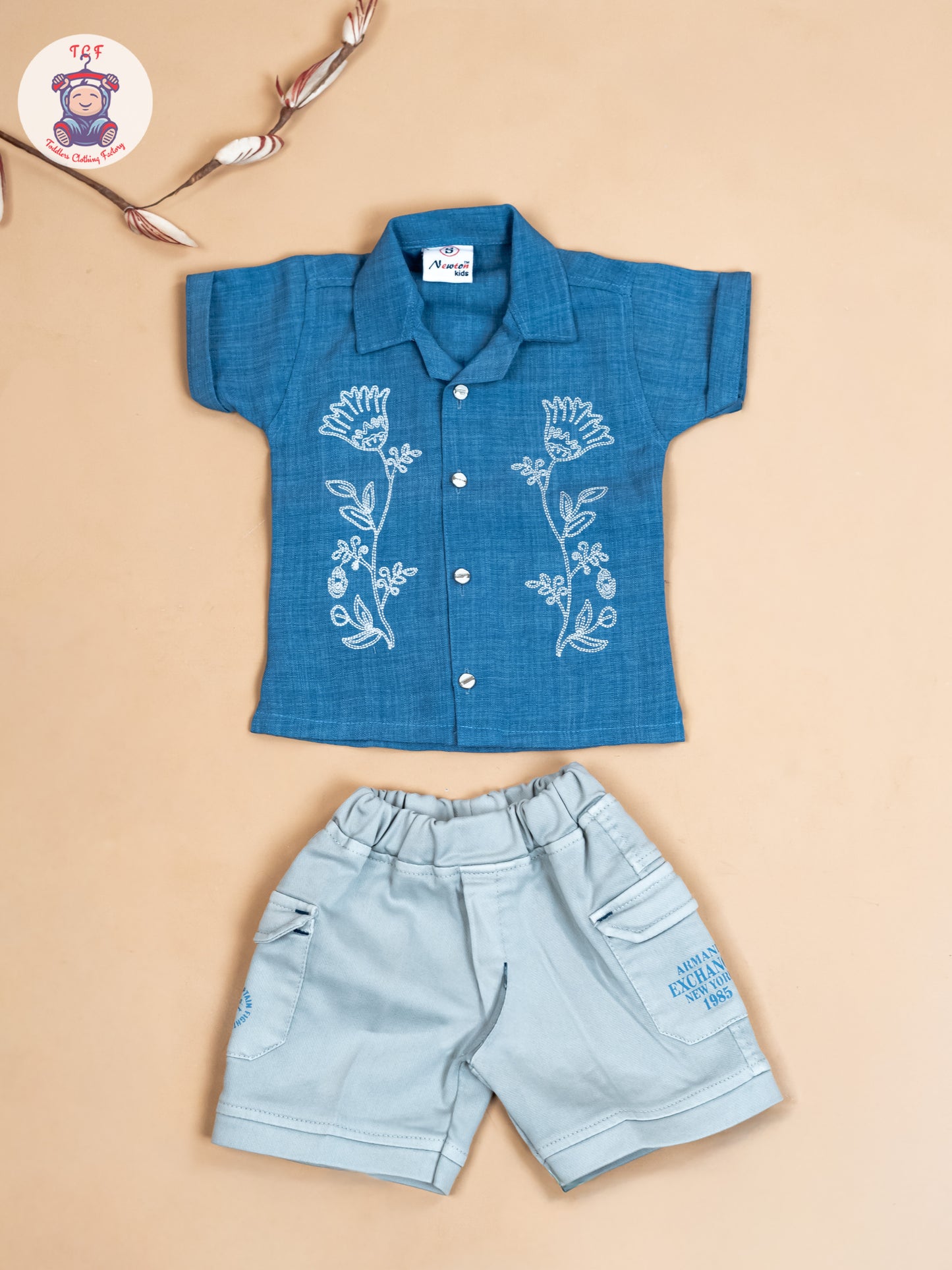 Blue & Grey - Boys Readymade Cotton Shirts & Shorts