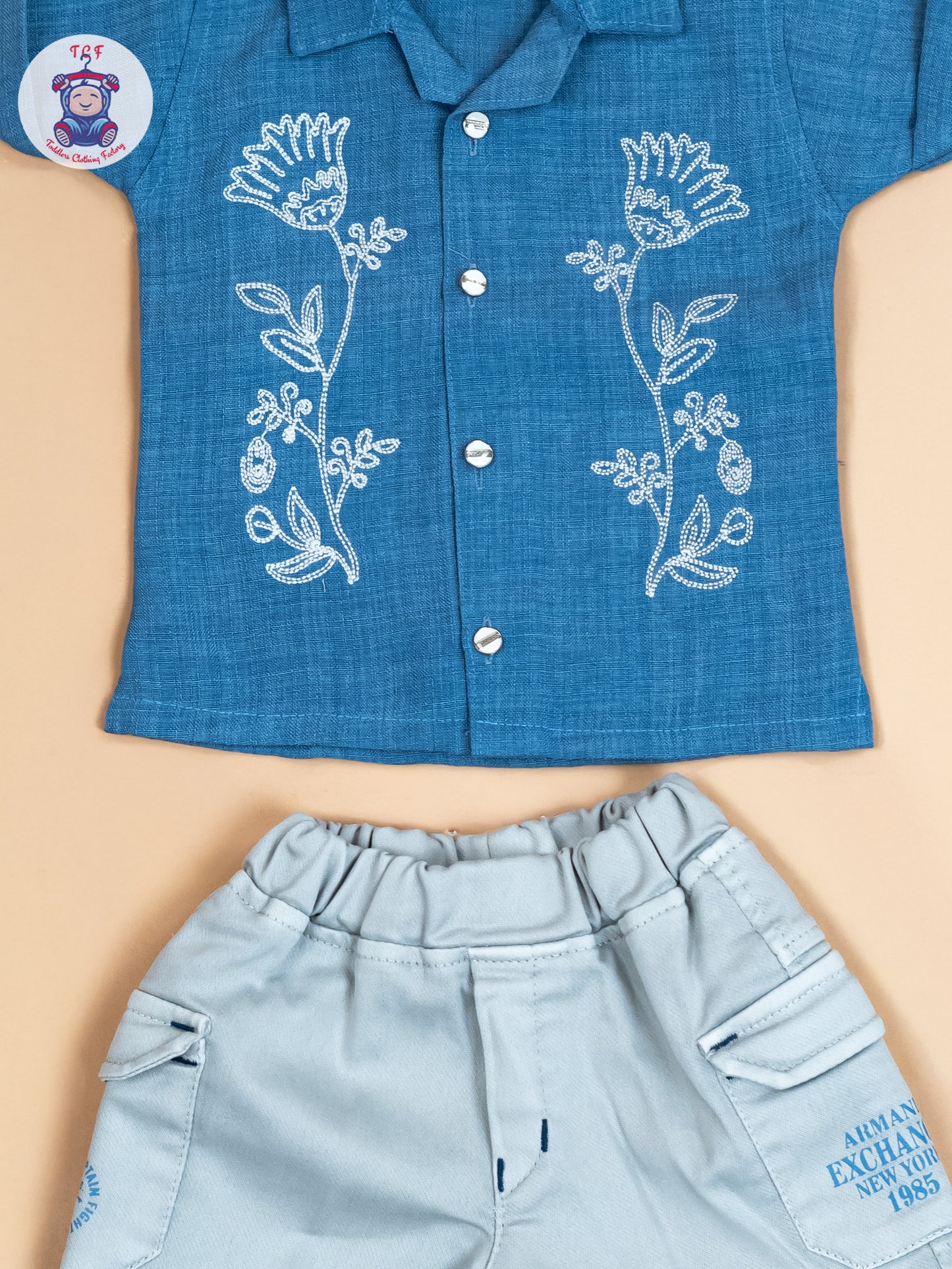 Blue & Grey - Boys Readymade Cotton Shirts & Shorts