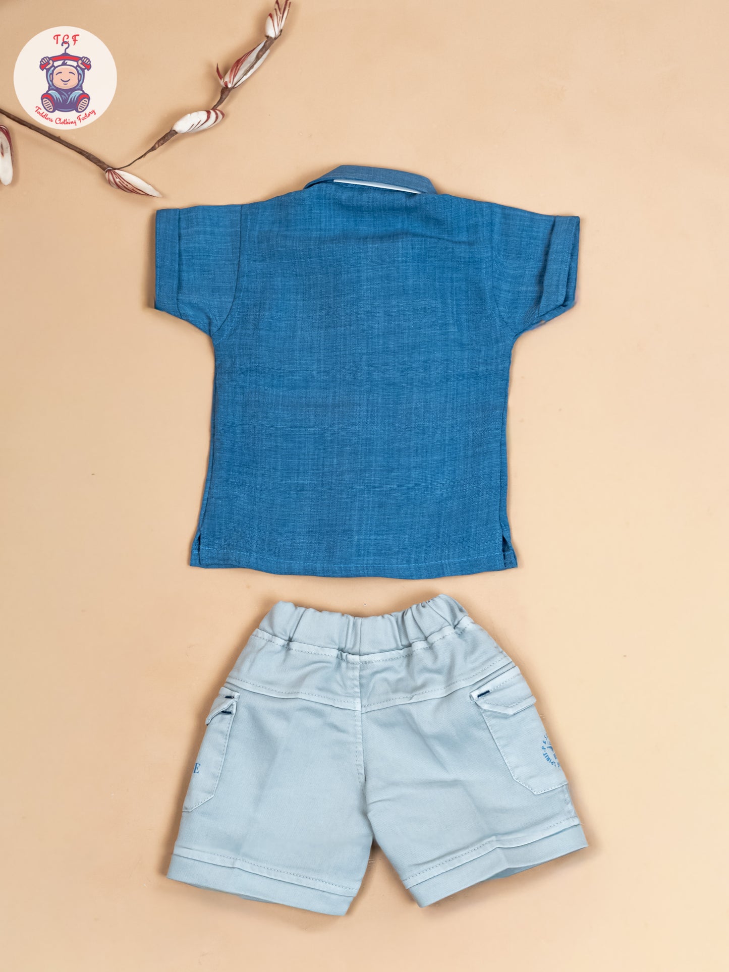Blue & Grey - Boys Readymade Cotton Shirts & Shorts