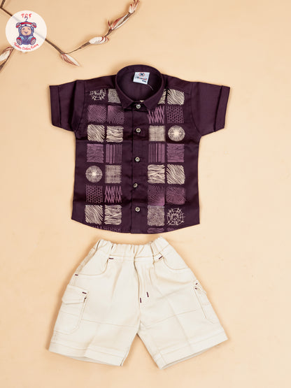 Magenta & Cream - Boys Readymade Cotton Shirts & Shorts