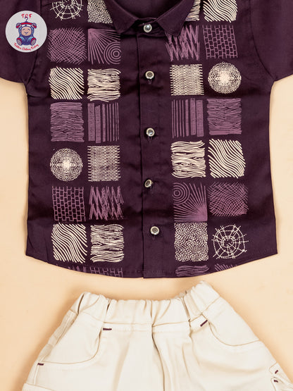 Magenta & Cream - Boys Readymade Cotton Shirts & Shorts