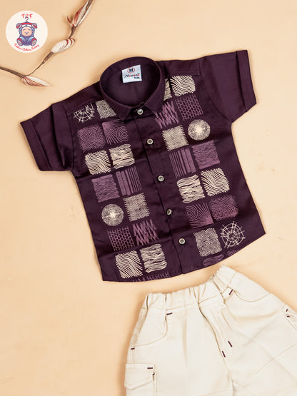 Magenta & Cream - Boys Readymade Cotton Shirts & Shorts