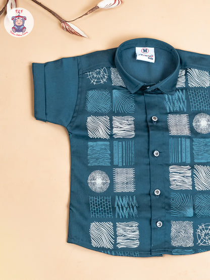 Green & Grey - Boys Readymade Cotton Shirts & Shorts