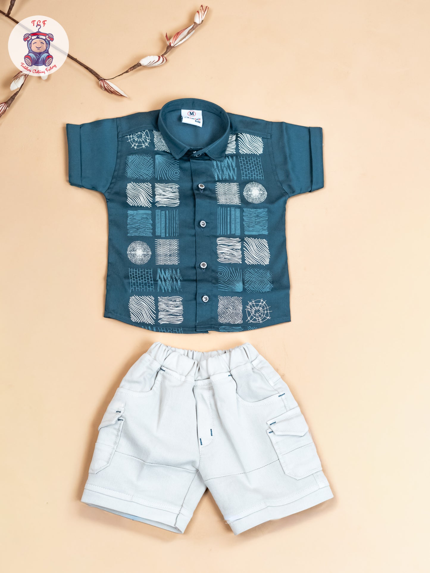 Green & Grey - Boys Readymade Cotton Shirts & Shorts