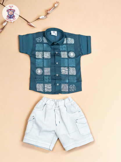 Green & Grey - Boys Readymade Cotton Shirts & Shorts