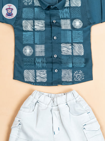 Green & Grey - Boys Readymade Cotton Shirts & Shorts