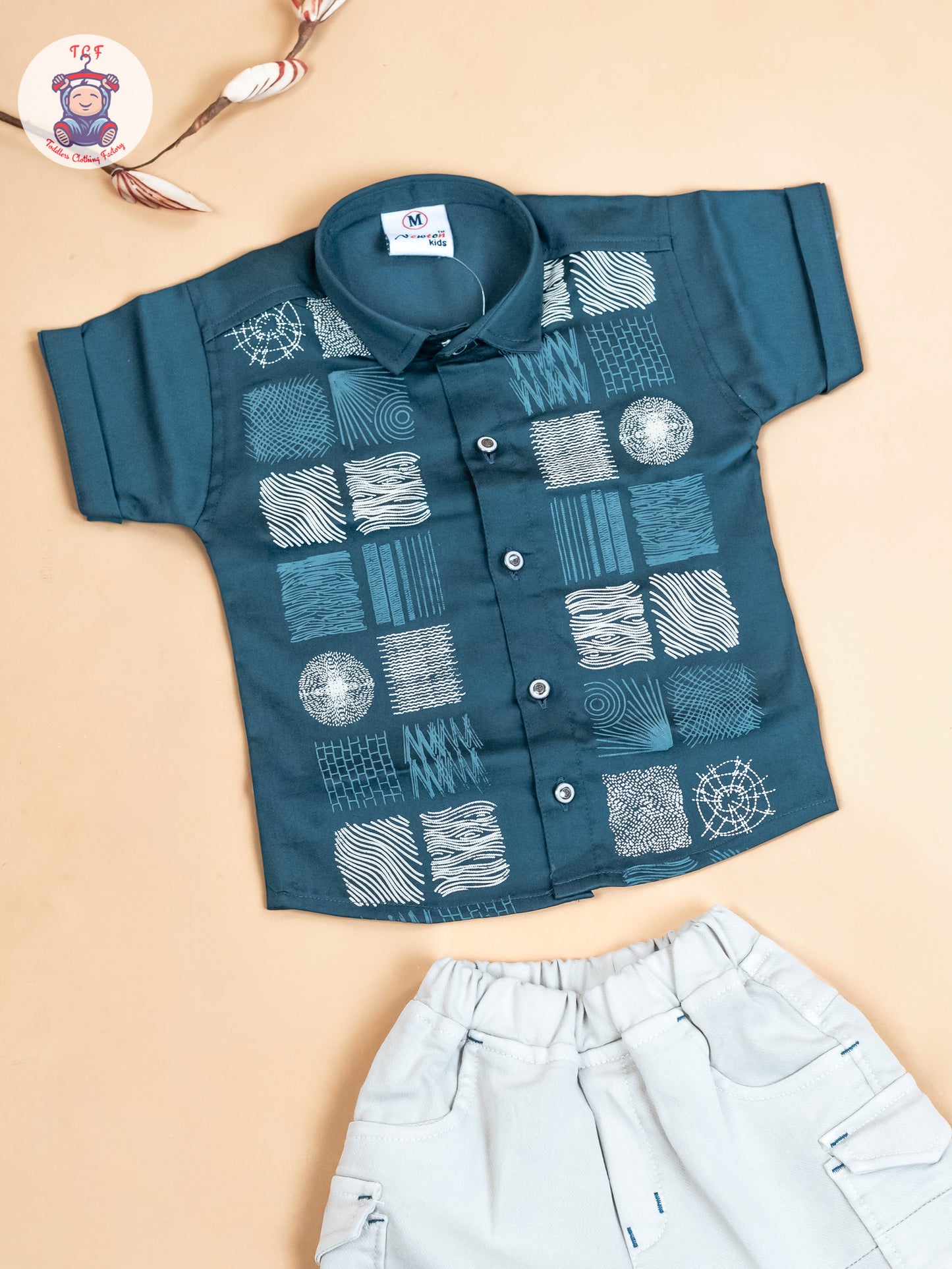 Green & Grey - Boys Readymade Cotton Shirts & Shorts
