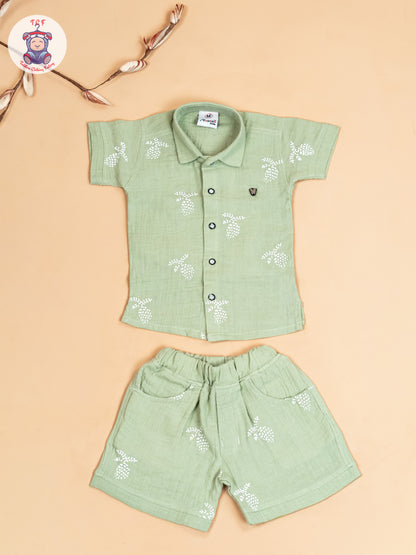 Pista Green - Boys Readymade Cotton Shirts & Shorts