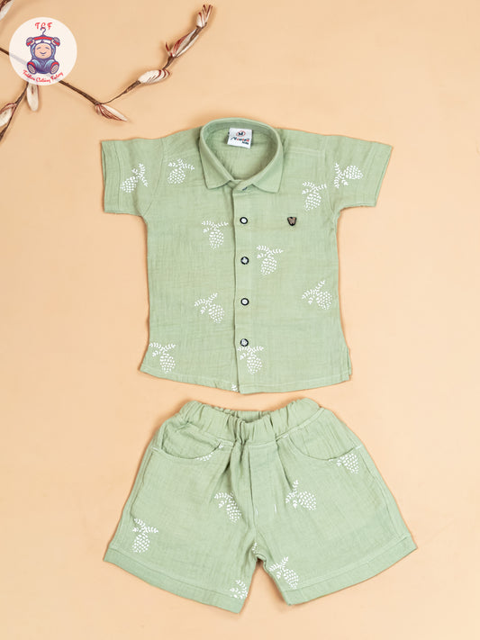 Pista Green - Boys Readymade Cotton Shirts & Shorts