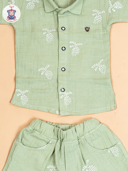 Pista Green - Boys Readymade Cotton Shirts & Shorts