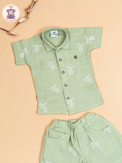 Pista Green - Boys Readymade Cotton Shirts & Shorts