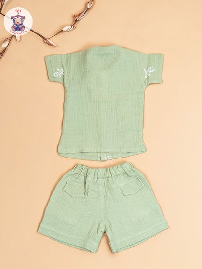 Pista Green - Boys Readymade Cotton Shirts & Shorts
