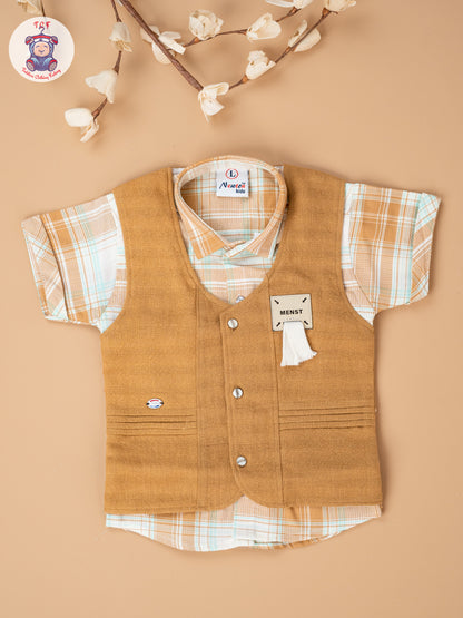Beige - Boys Readymade Cotton Shirts & Shorts