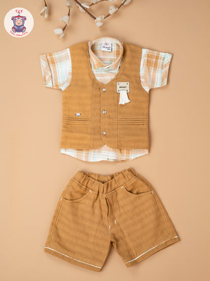 Beige - Boys Readymade Cotton Shirts & Shorts