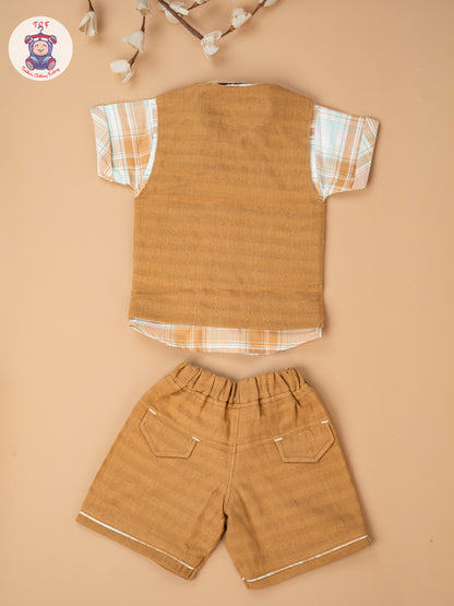 Beige - Boys Readymade Cotton Shirts & Shorts