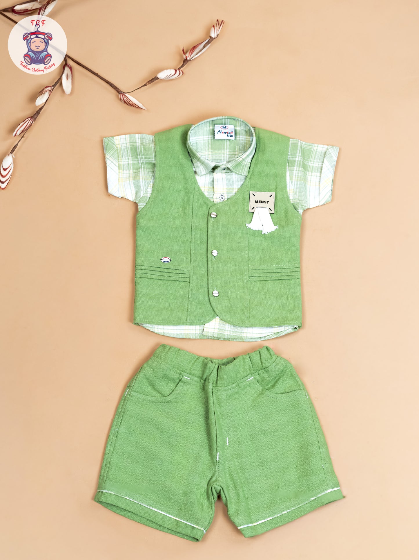 Green - Boys Readymade Cotton Shirts & Shorts
