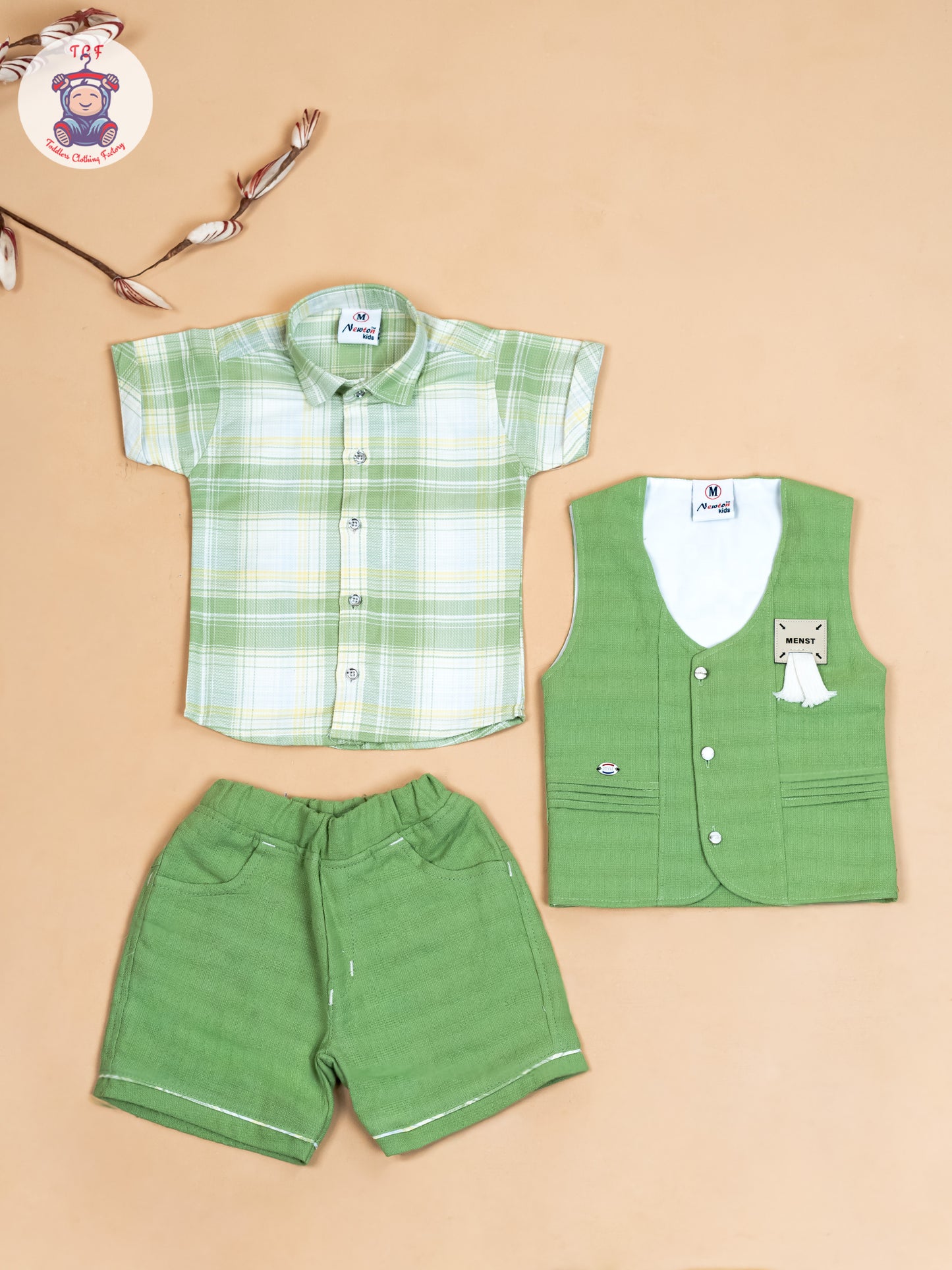 Green - Boys Readymade Cotton Shirts & Shorts